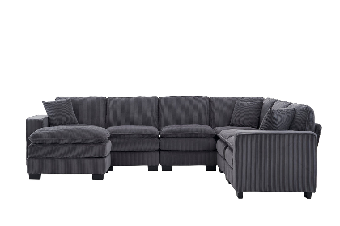 Modern U Shaped 6-Seat Sectional Sofa Couch with Ottoman