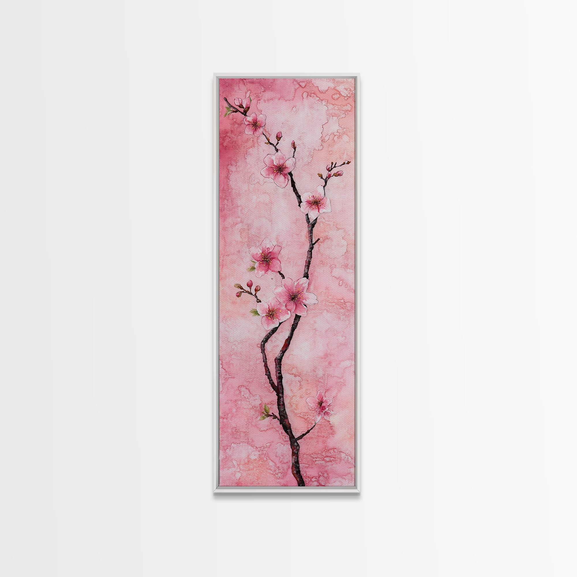 Cherry Blossom Canvas Print Vertical Wall Art Rustic Spring Decor Light Pink Botanical Cottagecore Bedroom Gift Idea Skinny Wall Art