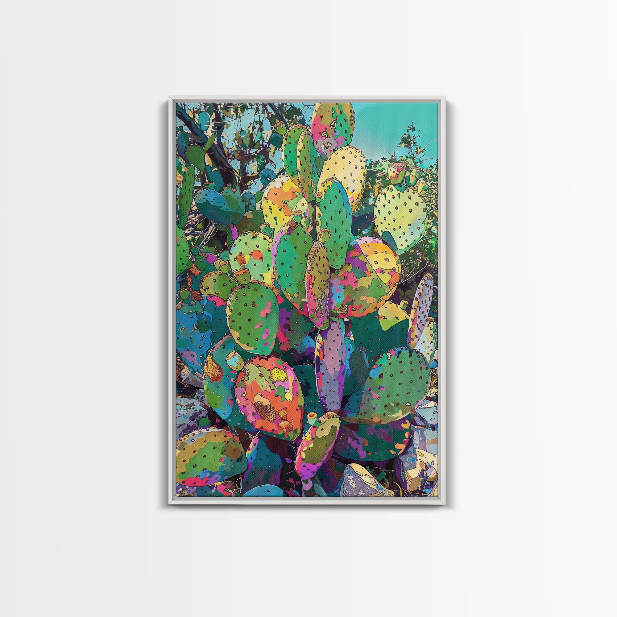 Prickly Pear Cactus Abstract Canvas – Colorful Desert Wall Art