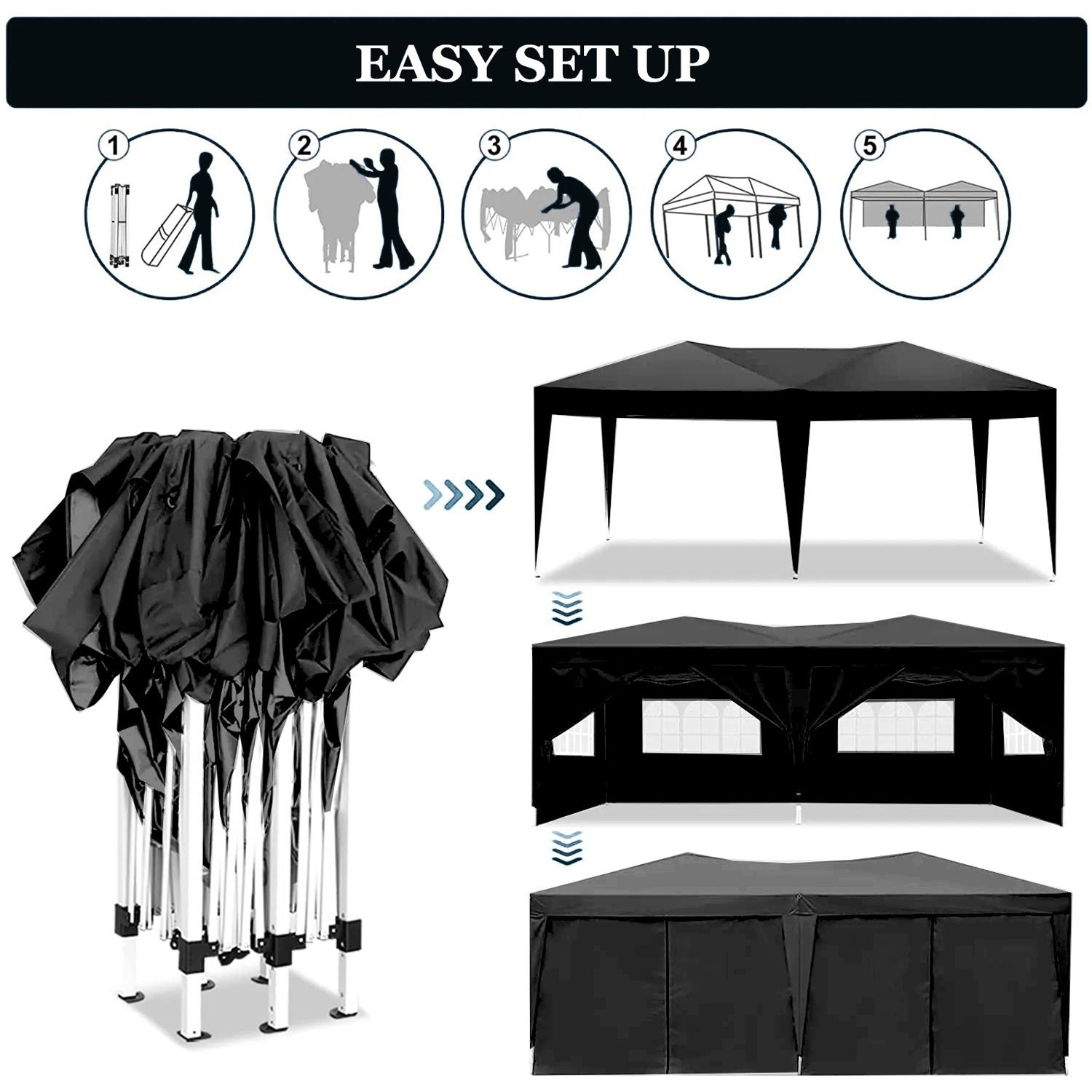 10'x20' Folding Canopy with 6 Removable Sidewalls Outdoor Shelter