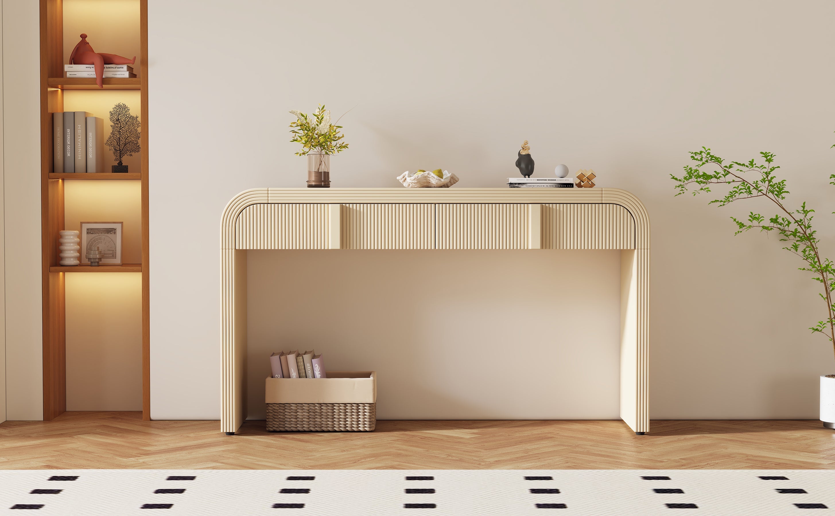 Entrance way tables, your 1st impression and convenience at hand. Modern Console Table with 2 Storage Drawers, Fluted Entryway Table with Rounded Silhouette for Hallway Living Room and Entryway (Apricot Cream)
