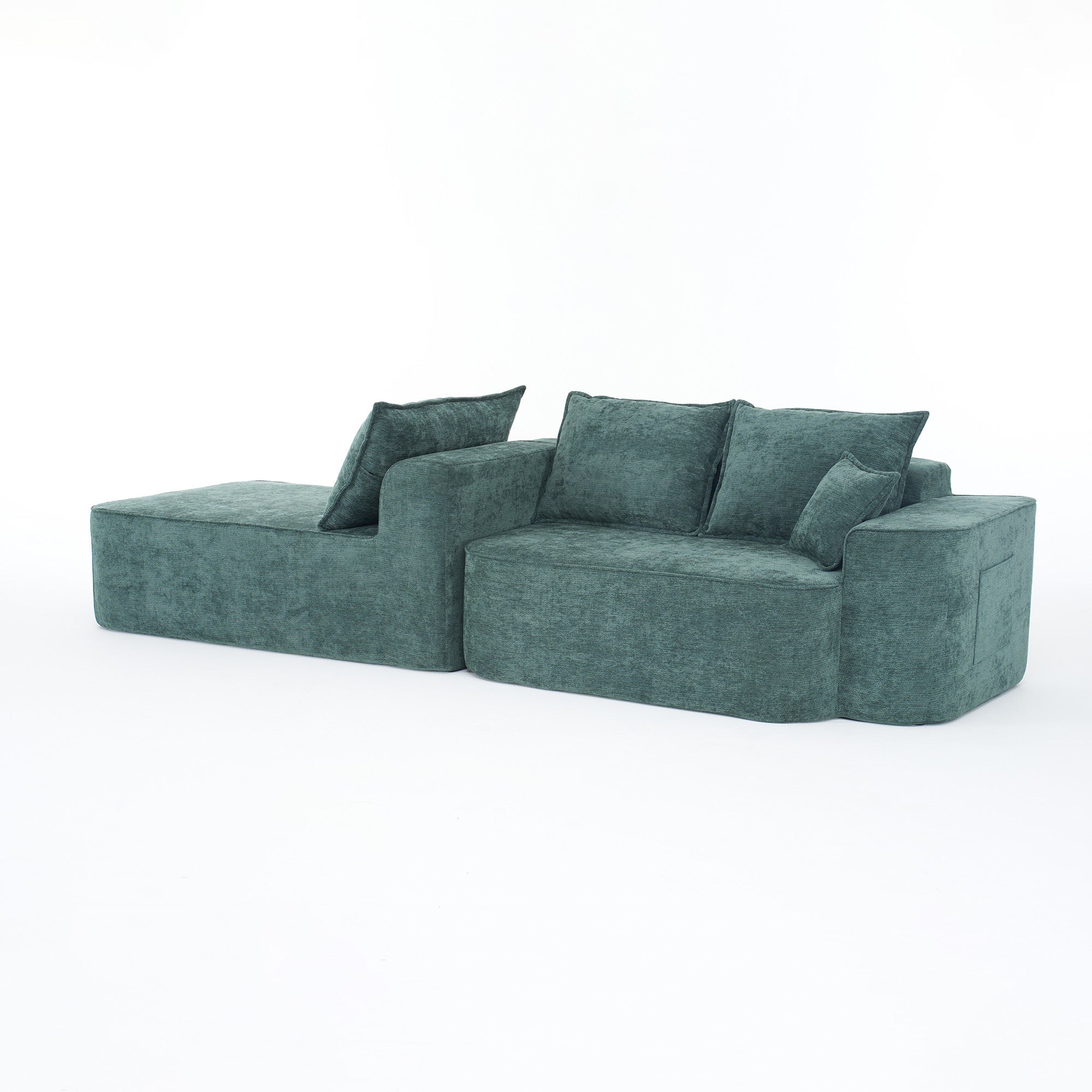 Modern Green Chenille L Shaped Sectional Sofa with Chaise