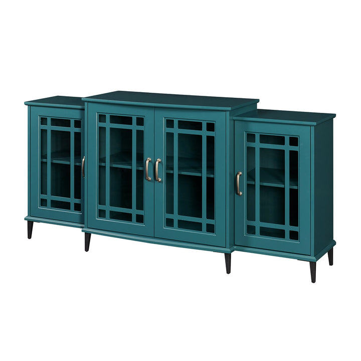 62' TV Stand, Buffet Sideboard Cabinet, Teal Blue