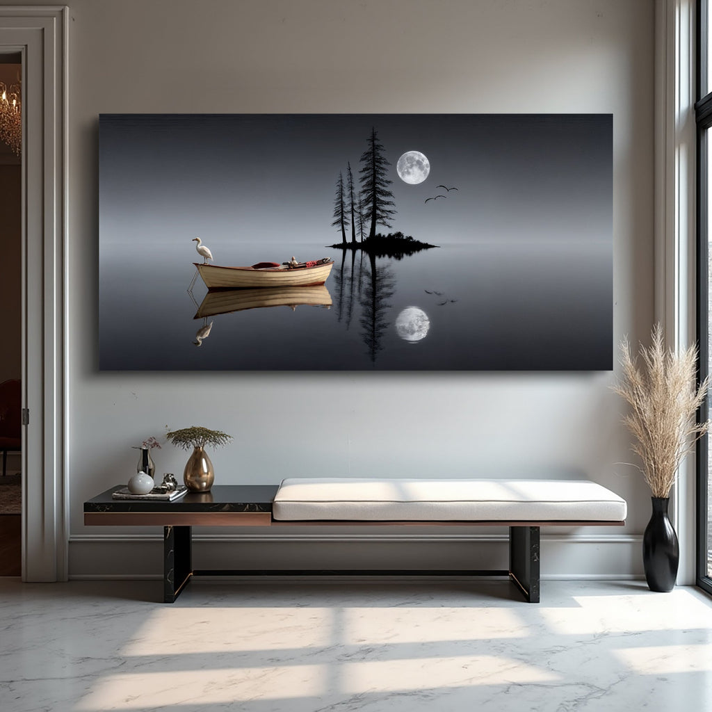 Modern Minimalist Night Lake Wall Art for Home Decor