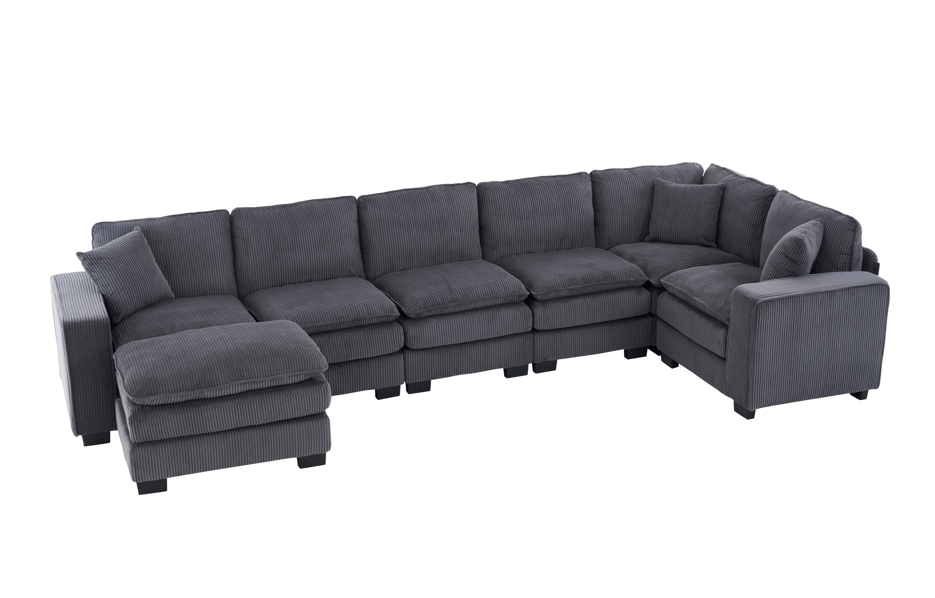Modern U Shaped 6-Seat Sectional Sofa Couch with Ottoman