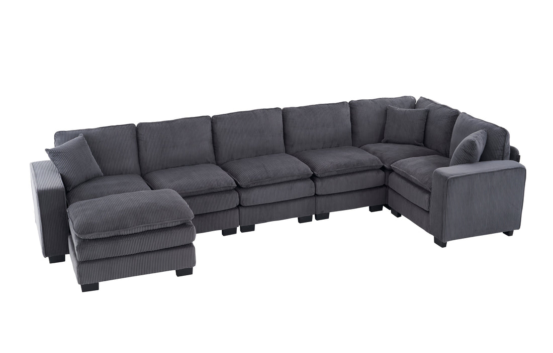 Modern U Shaped 6-Seat Sectional Sofa Couch with Ottoman