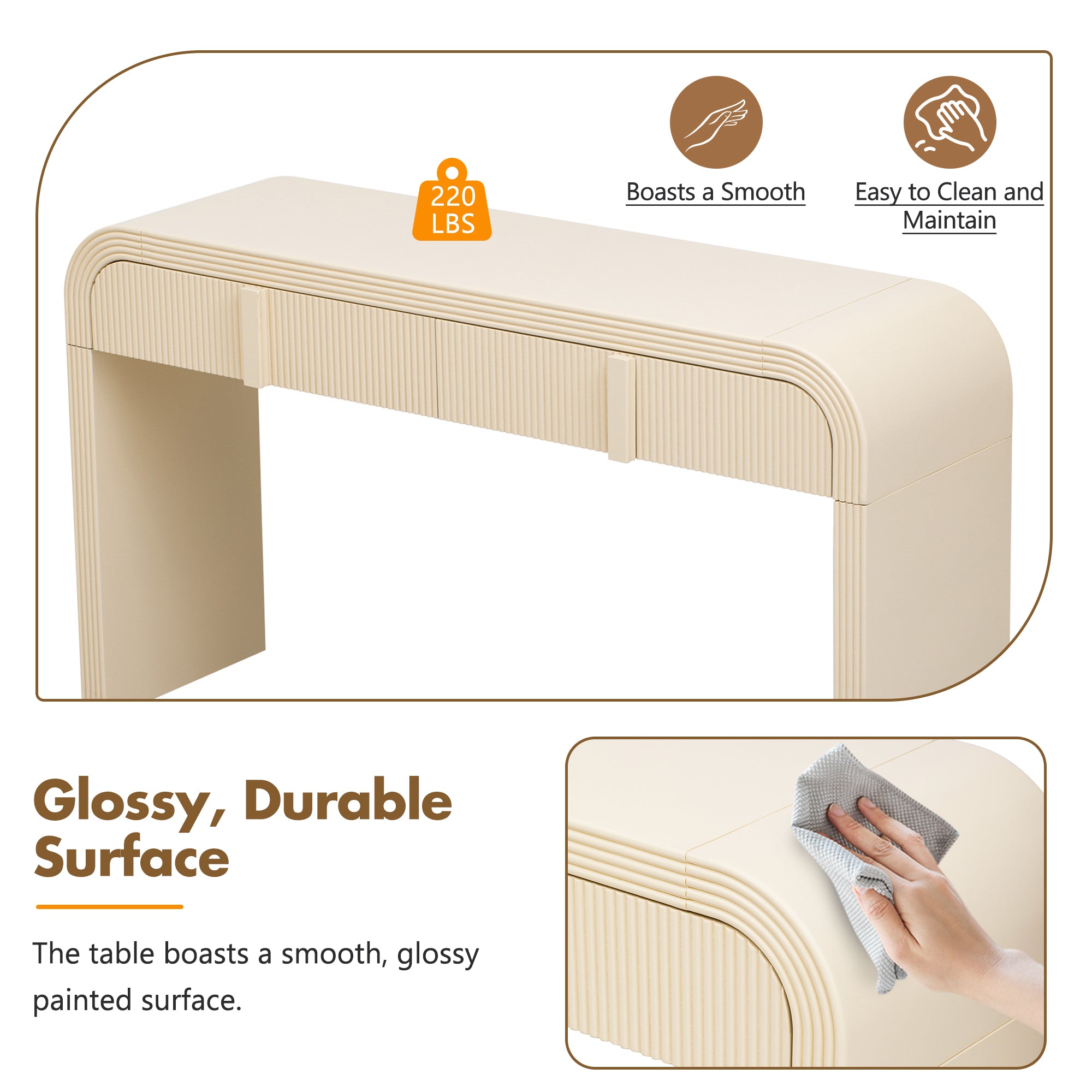 Entrance way tables, your 1st impression and convenience at hand. Modern Console Table with 2 Storage Drawers, Fluted Entryway Table with Rounded Silhouette for Hallway Living Room and Entryway (Apricot Cream)
