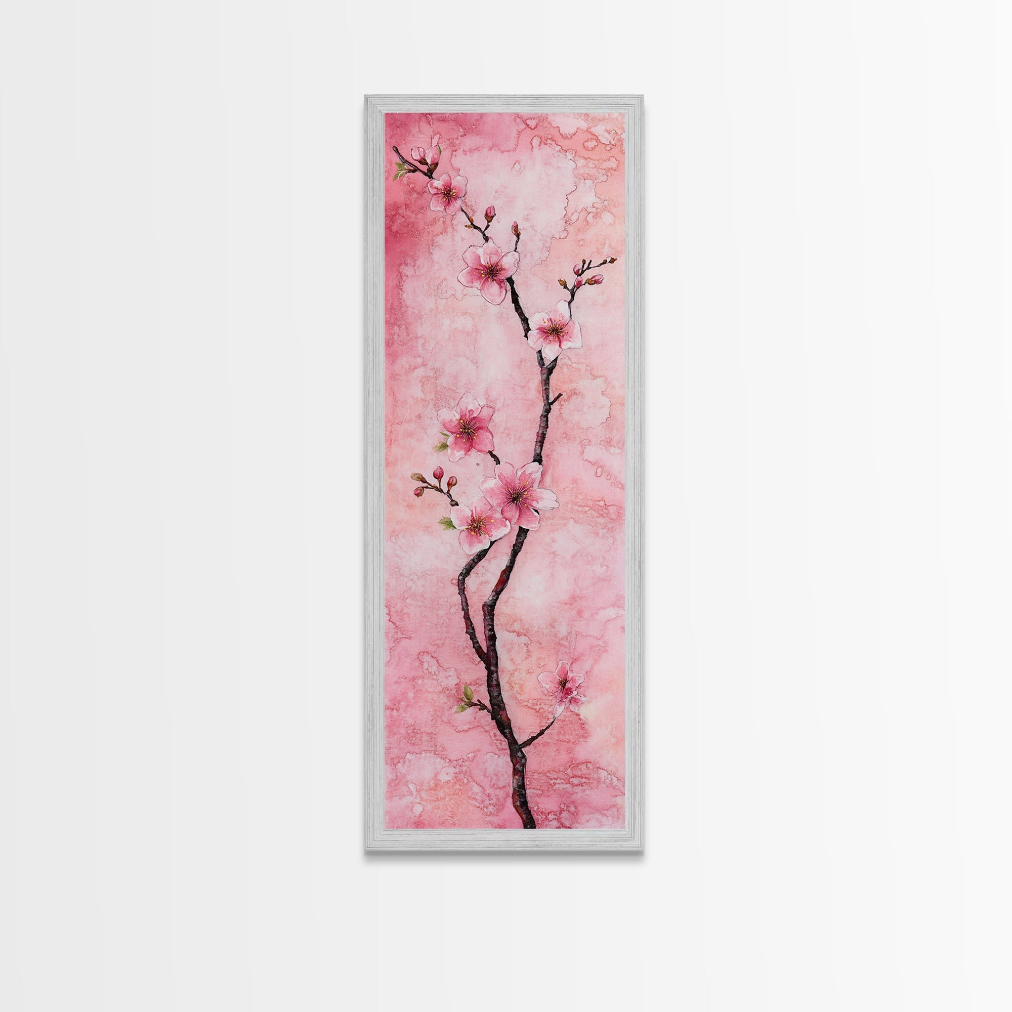 Cherry Blossom Canvas Print Vertical Wall Art Rustic Spring Decor Light Pink Botanical Cottagecore Bedroom Gift Idea Skinny Wall Art