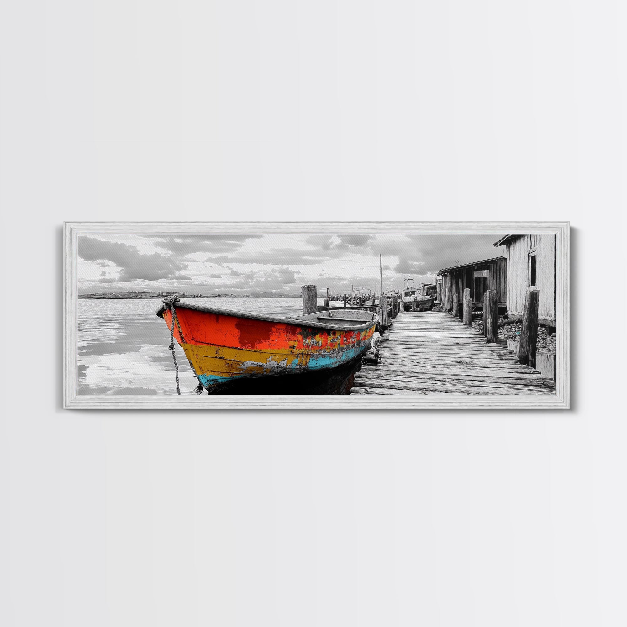 Fishing Boat Framed Canvas – Rustic Coastal Wall Art