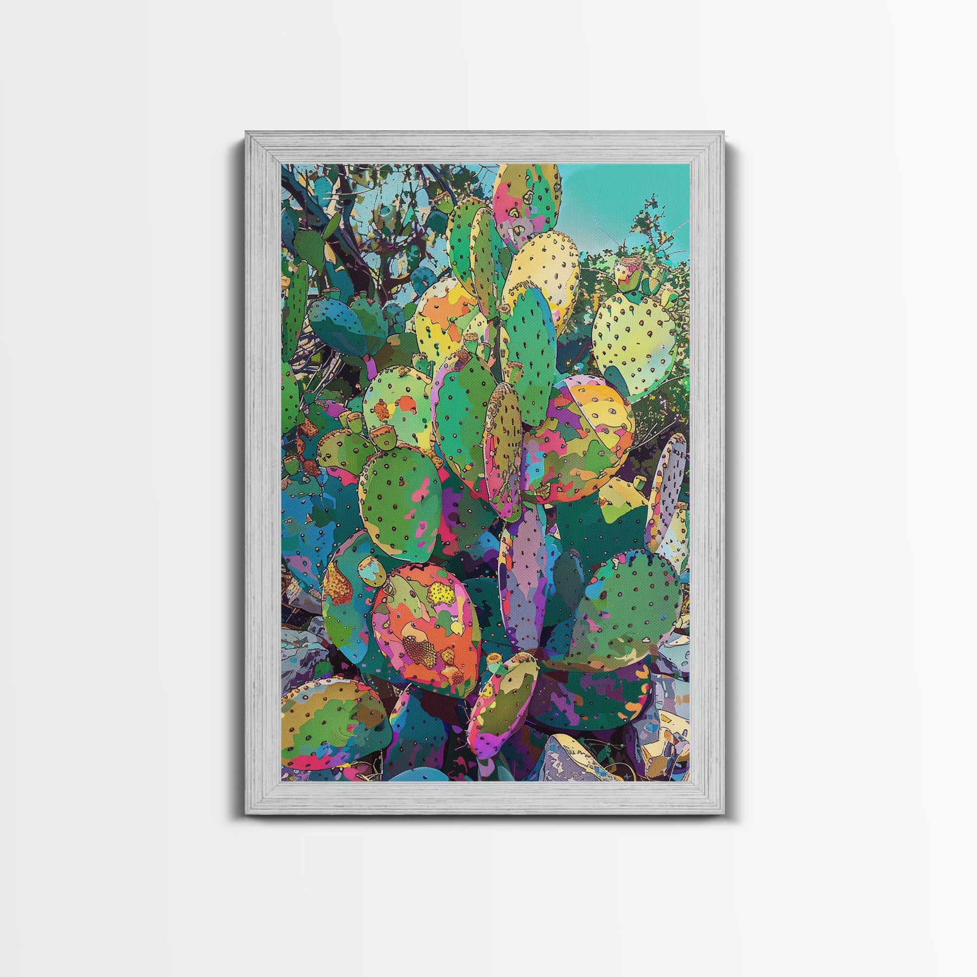 Prickly Pear Cactus Abstract Canvas – Colorful Desert Wall Art