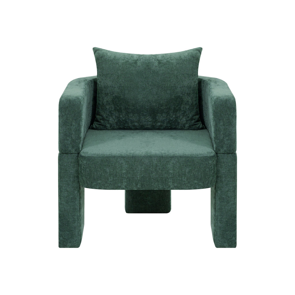 Modern 3-Leg Chenille Accent Chair with Ergonomic Arms & Removable Pillow
