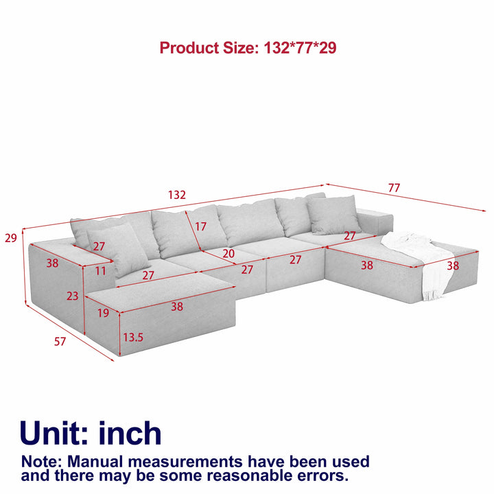 Modern Upholstered Sectional Boneless Couch Set