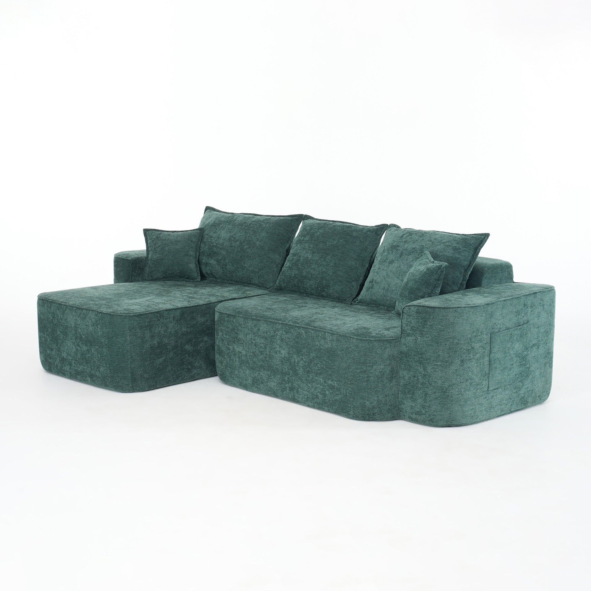 Modern Green Chenille L Shaped Sectional Sofa with Chaise