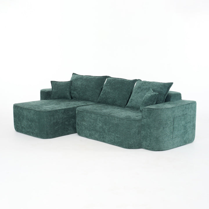 Modern Green Chenille L Shaped Sectional Sofa with Chaise