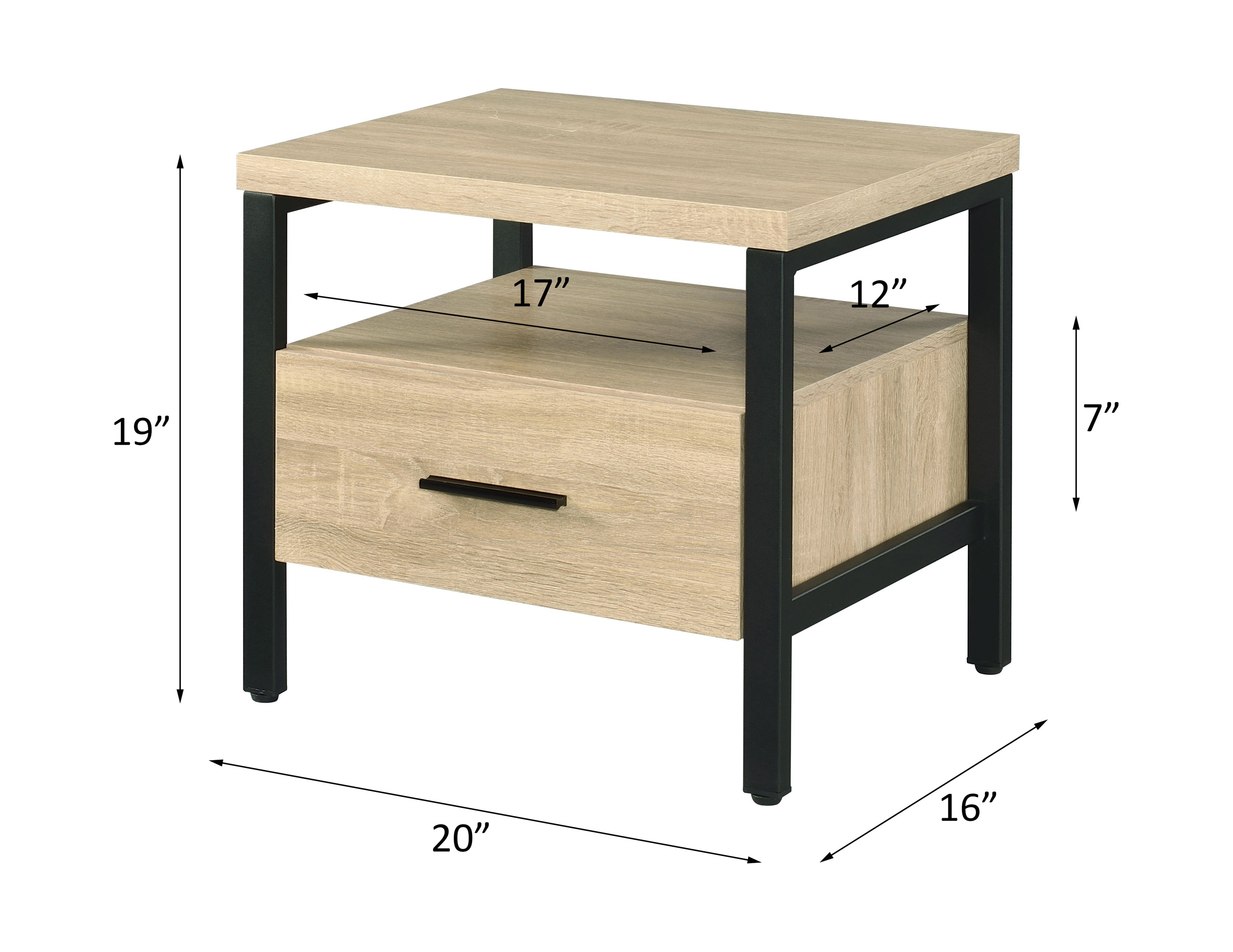 Oak Finish Nightstand with 1 Drawer and 1 Shelf