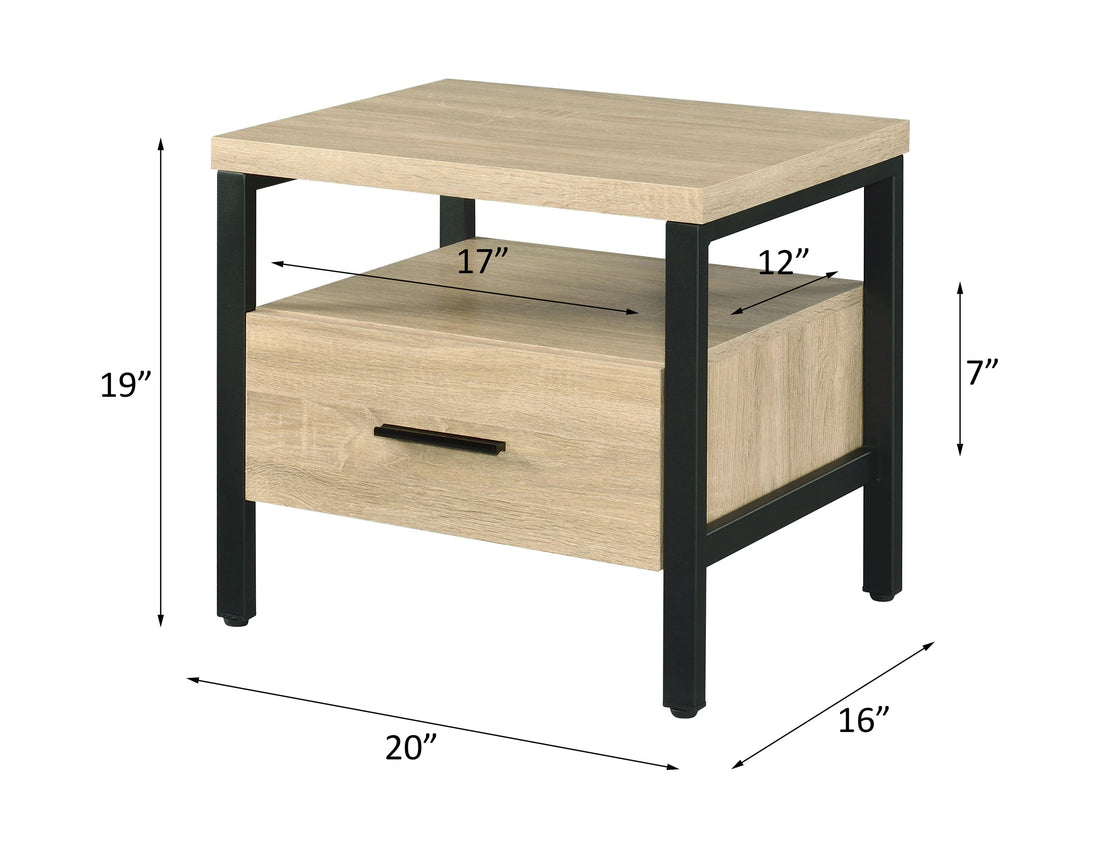 Oak Finish Nightstand with 1 Drawer and 1 Shelf