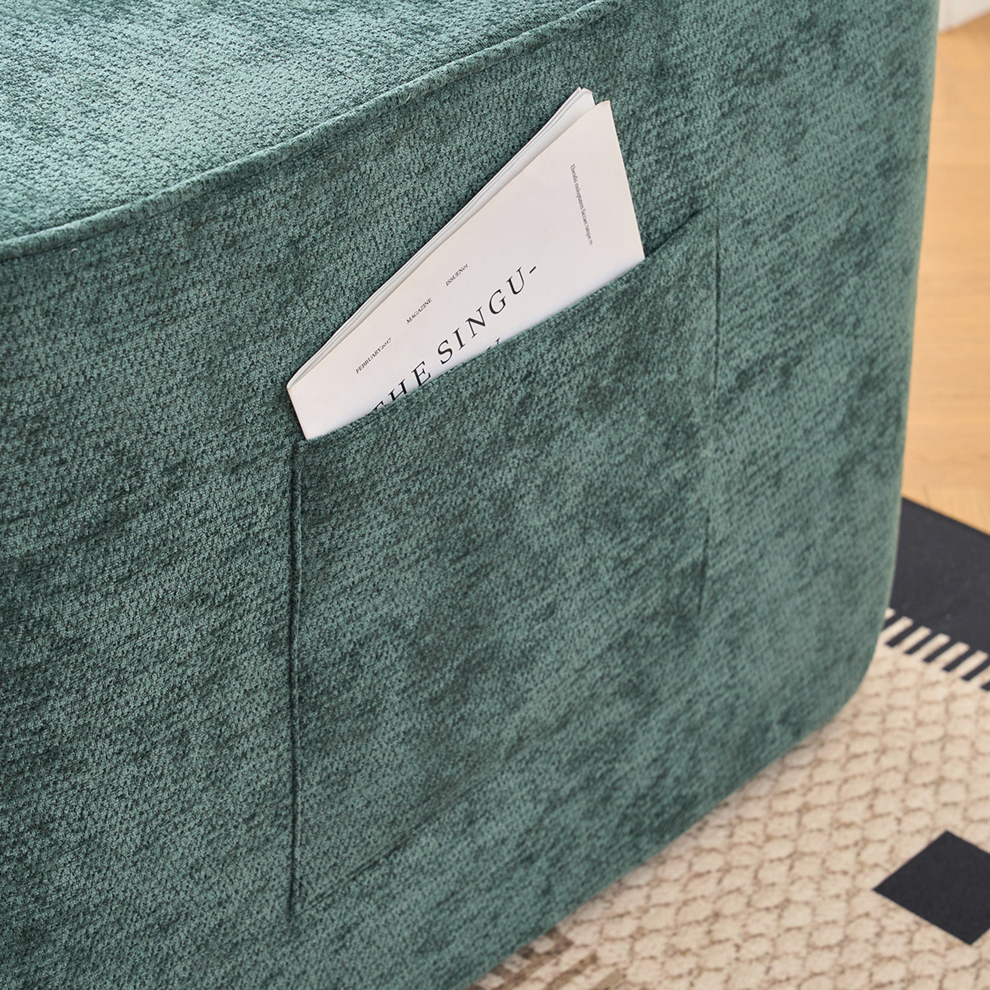 Modern Green Chenille L Shaped Sectional Sofa with Chaise