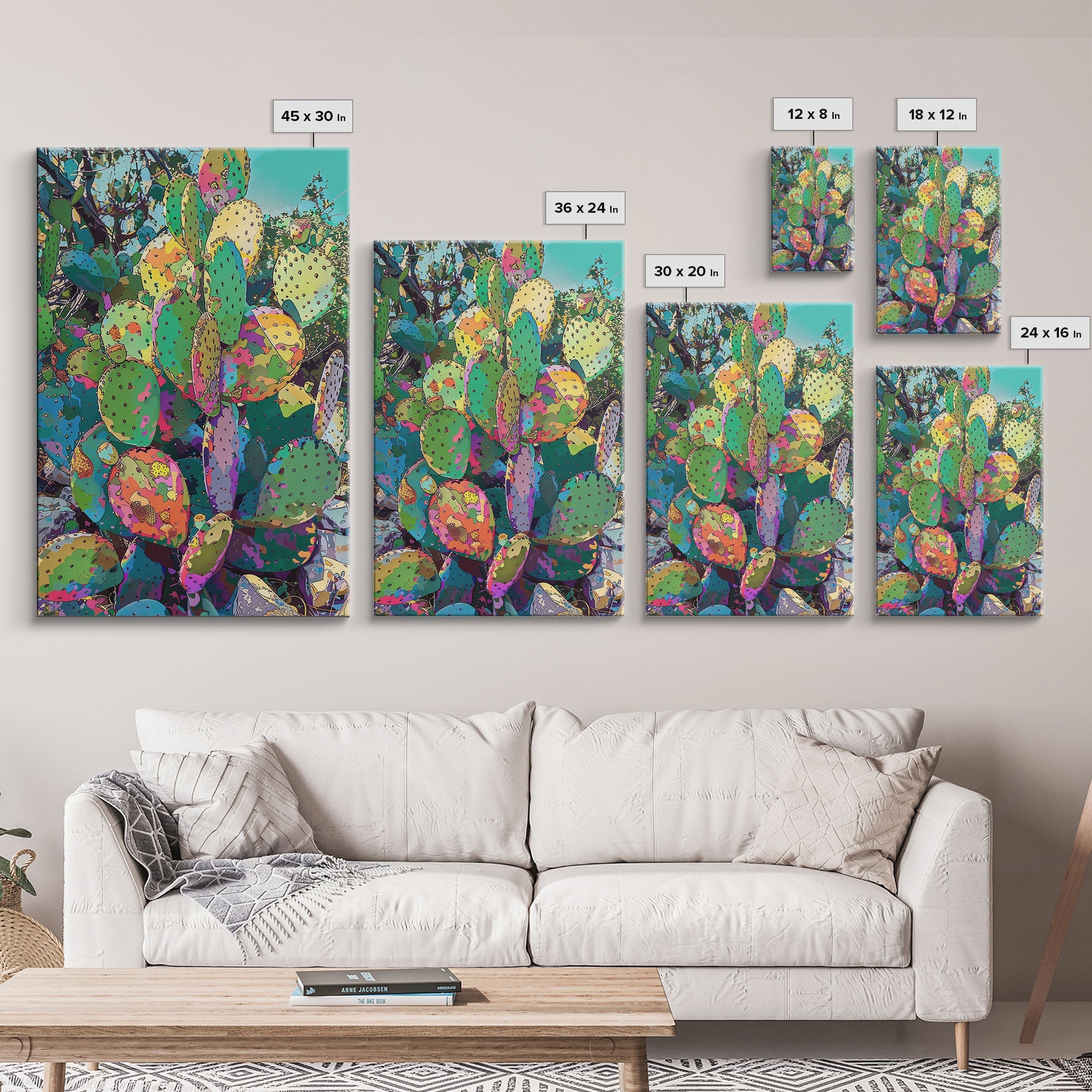 Prickly Pear Cactus Abstract Canvas – Colorful Desert Wall Art