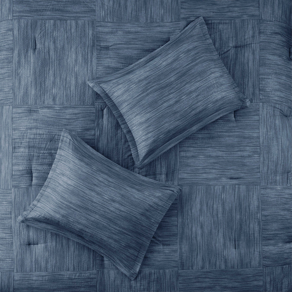 7 Piece Printed Seersucker Comforter Set Navy King