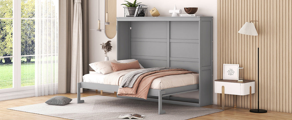 Full Size Gray Murphy Bed Wall Bed - Space Saving Solution