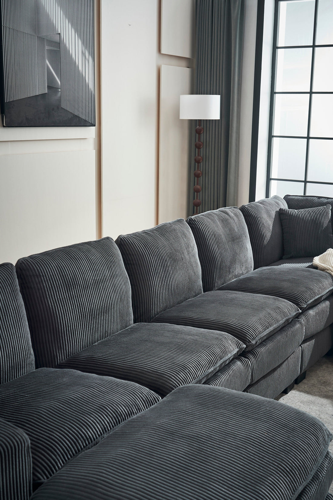Modern U Shaped 6-Seat Sectional Sofa Couch with Ottoman