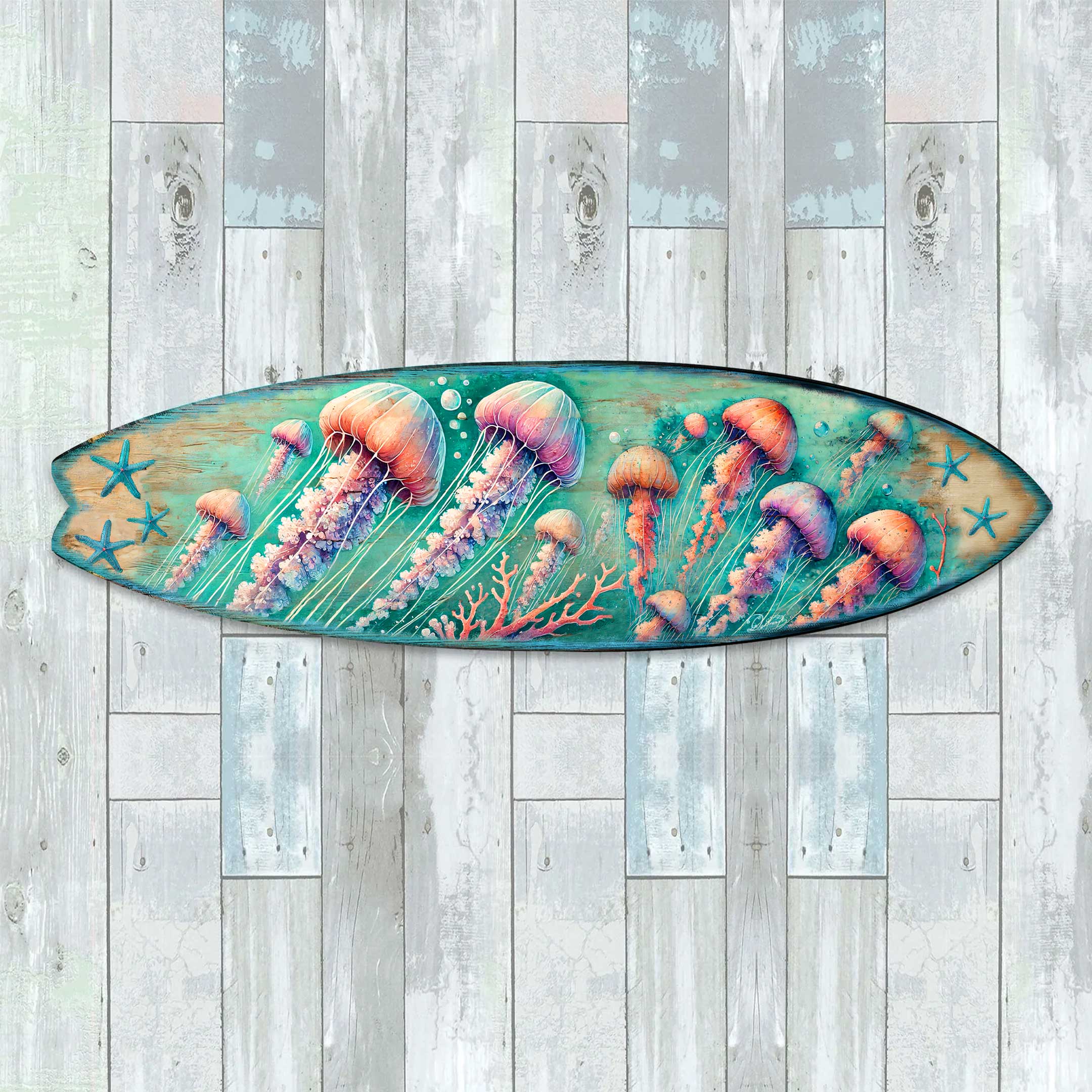 Jellyfish Surfboard Wall Art – Handcrafted Underwater Coastal Decor by ...