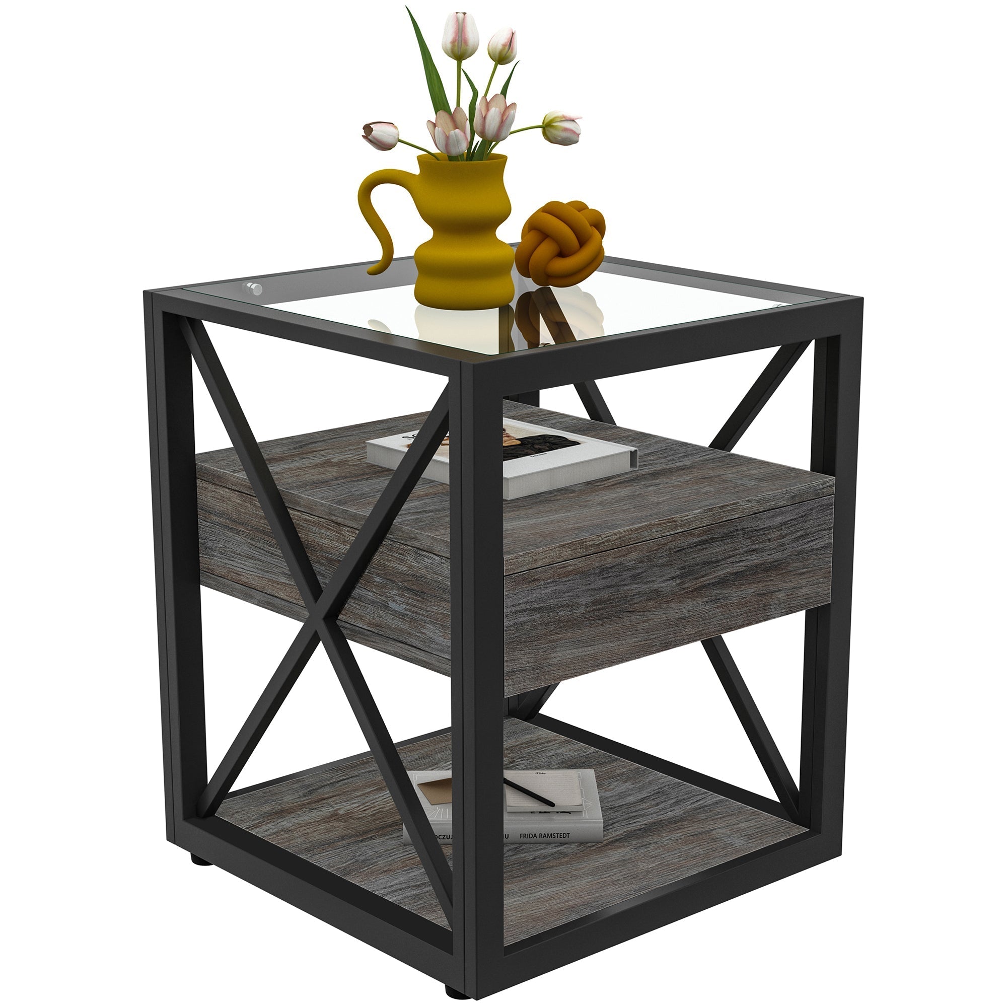 Set of 2 Modern End Tables with Drawer - Nightstand