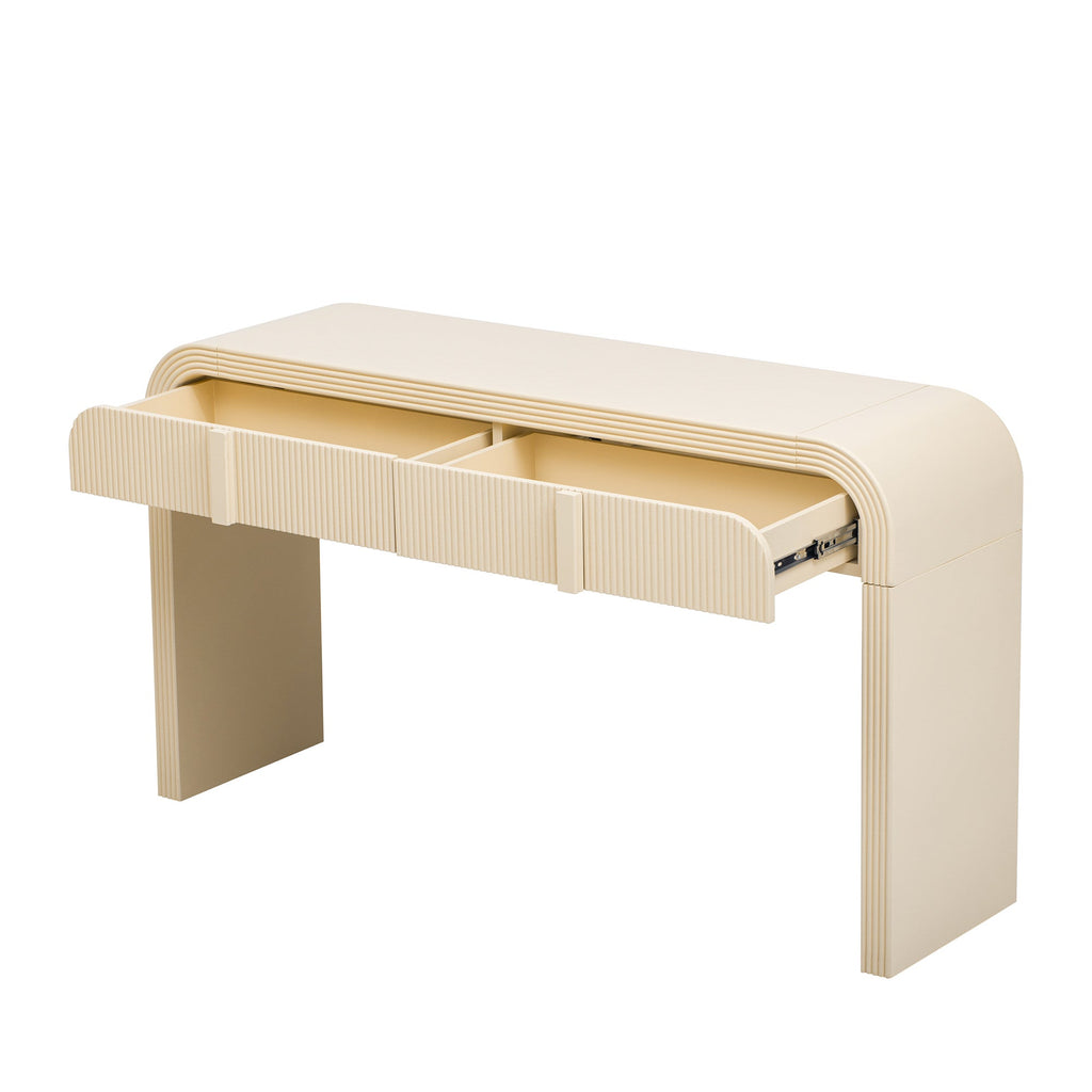 Entrance way tables, your 1st impression and convenience at hand. Modern Console Table with 2 Storage Drawers, Fluted Entryway Table with Rounded Silhouette for Hallway Living Room and Entryway (Apricot Cream)