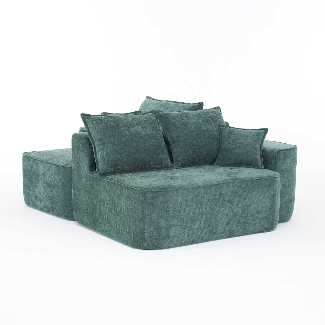 Modern Green Chenille L Shaped Sectional Sofa with Chaise