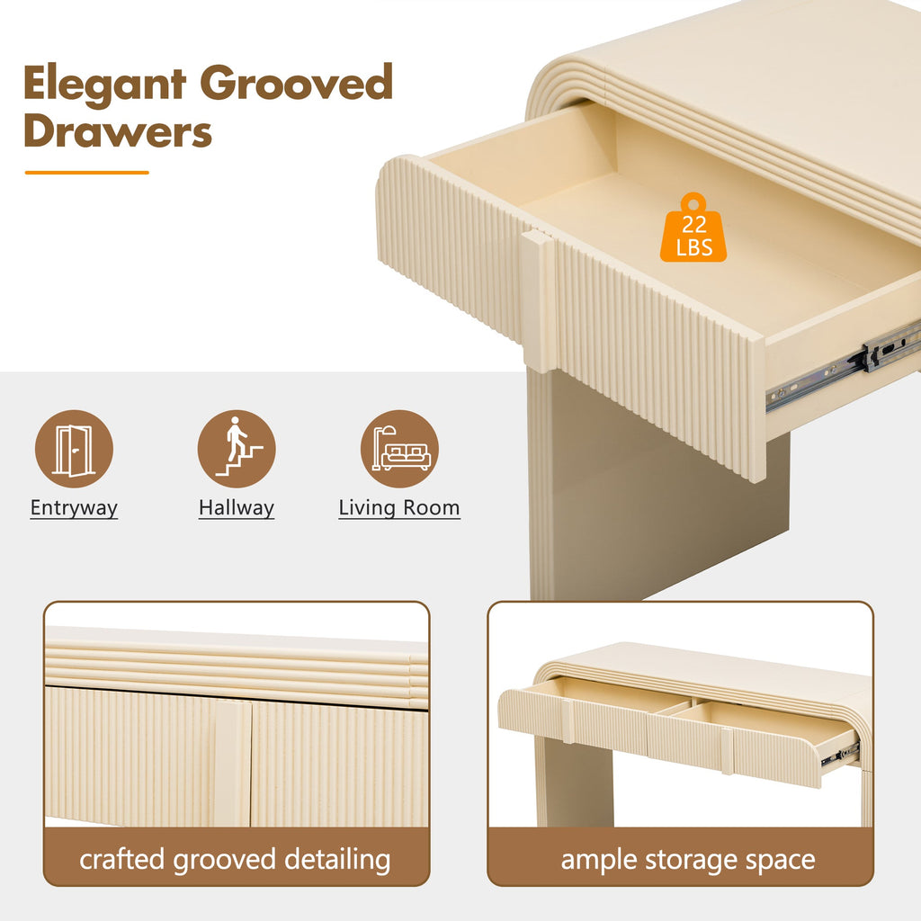 Entrance way tables, your 1st impression and convenience at hand. Modern Console Table with 2 Storage Drawers, Fluted Entryway Table with Rounded Silhouette for Hallway Living Room and Entryway (Apricot Cream)