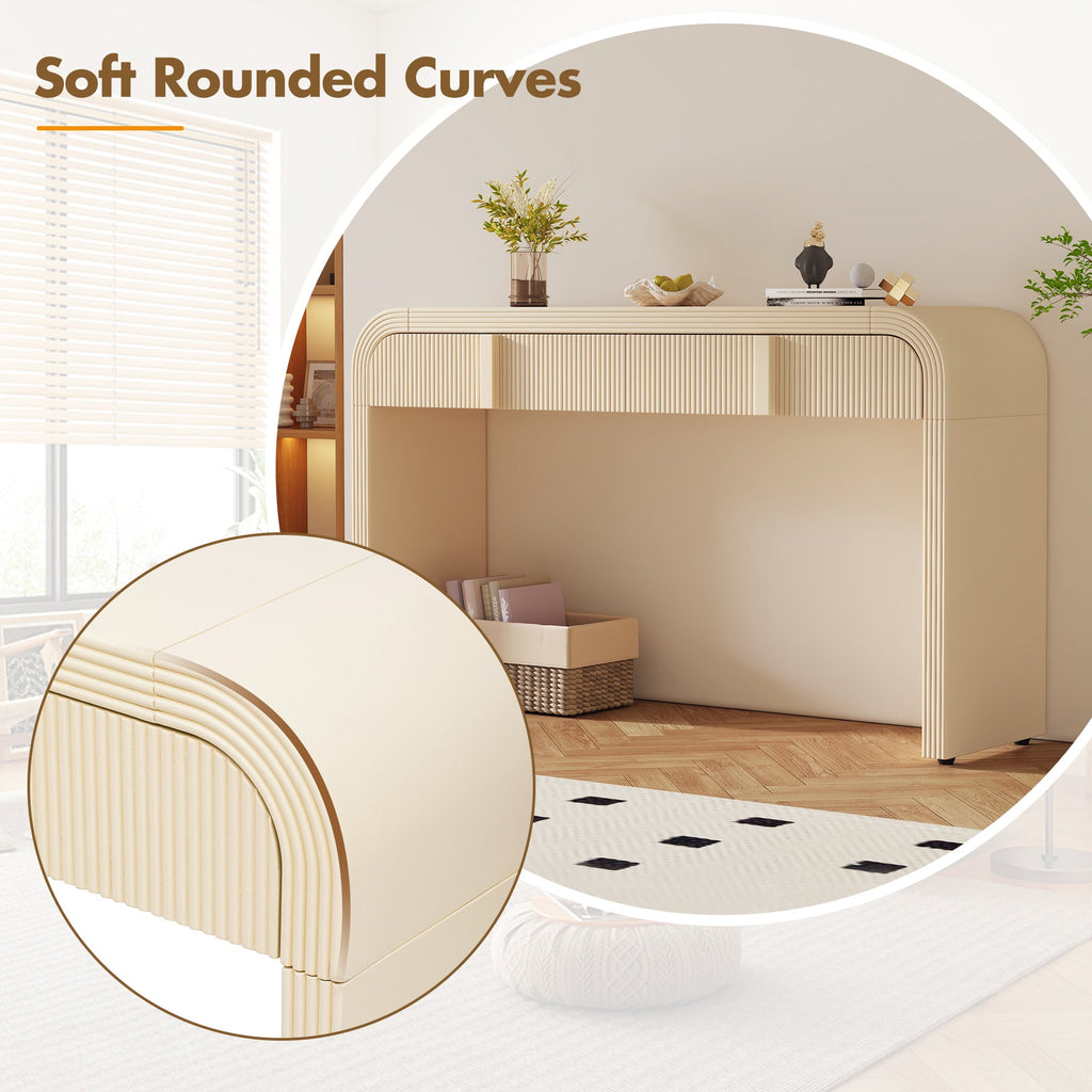 Entrance way tables, your 1st impression and convenience at hand. Modern Console Table with 2 Storage Drawers, Fluted Entryway Table with Rounded Silhouette for Hallway Living Room and Entryway (Apricot Cream)