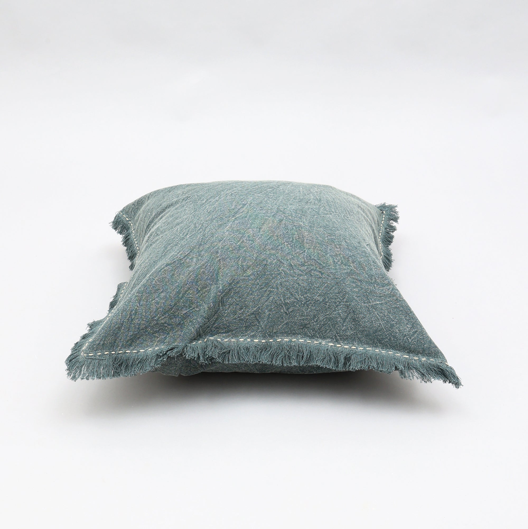 Stonewashed Linen Throw Pillow with Handworked Edges & Fringe - 22x22