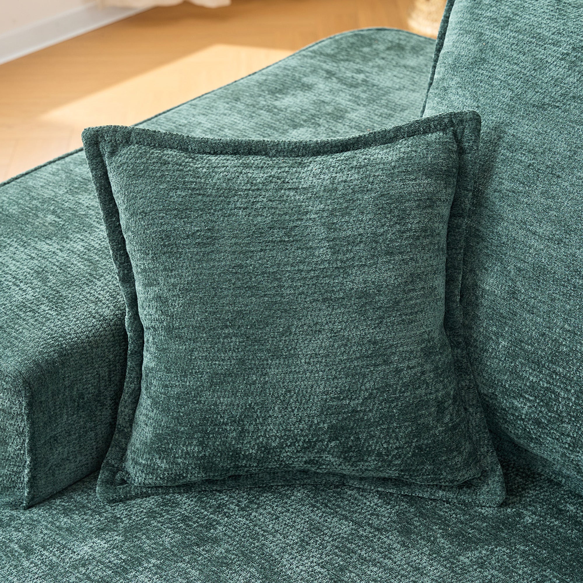 Modern Green Chenille L Shaped Sectional Sofa with Chaise