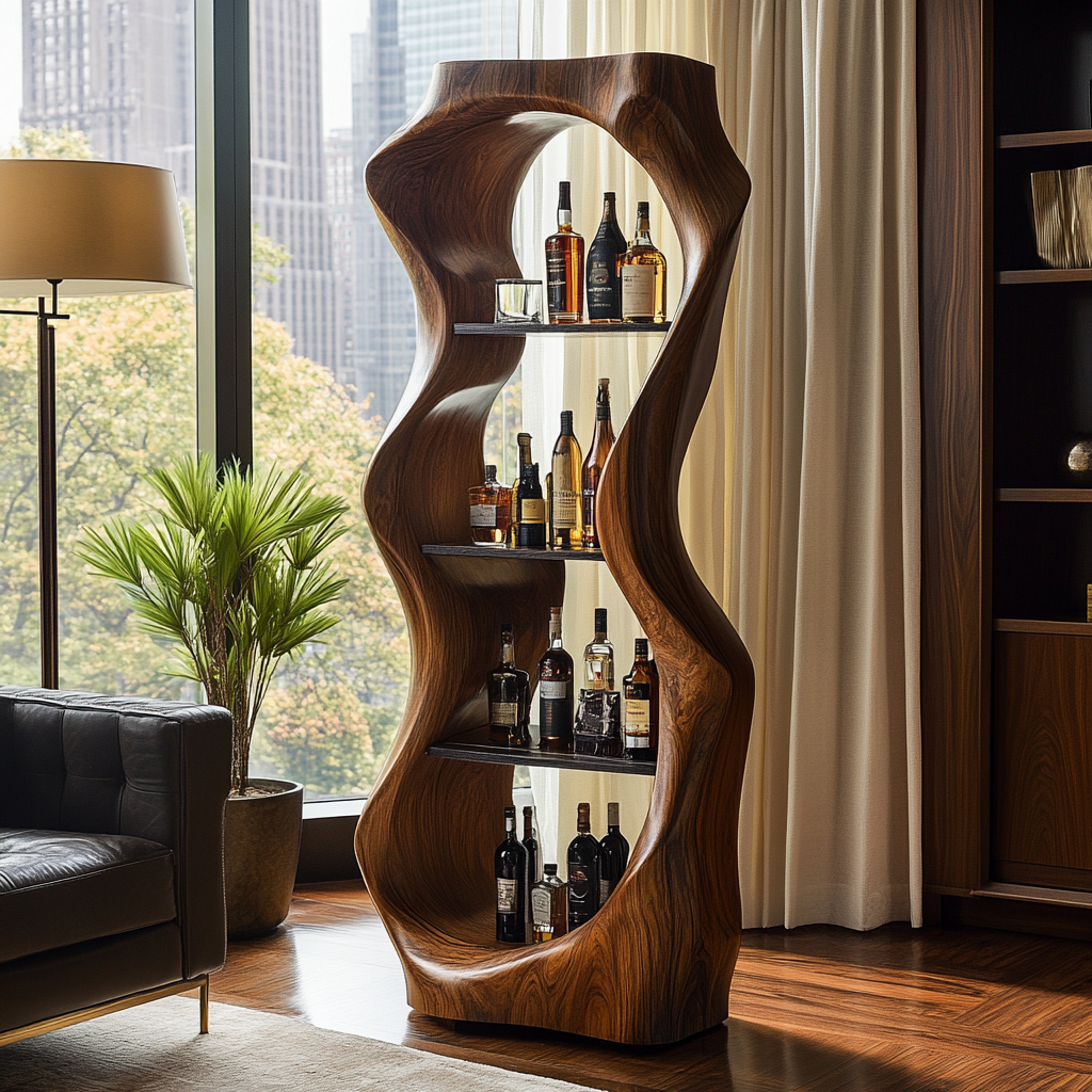 Ardello Sculpted Solid Wood Wine Display Shelf