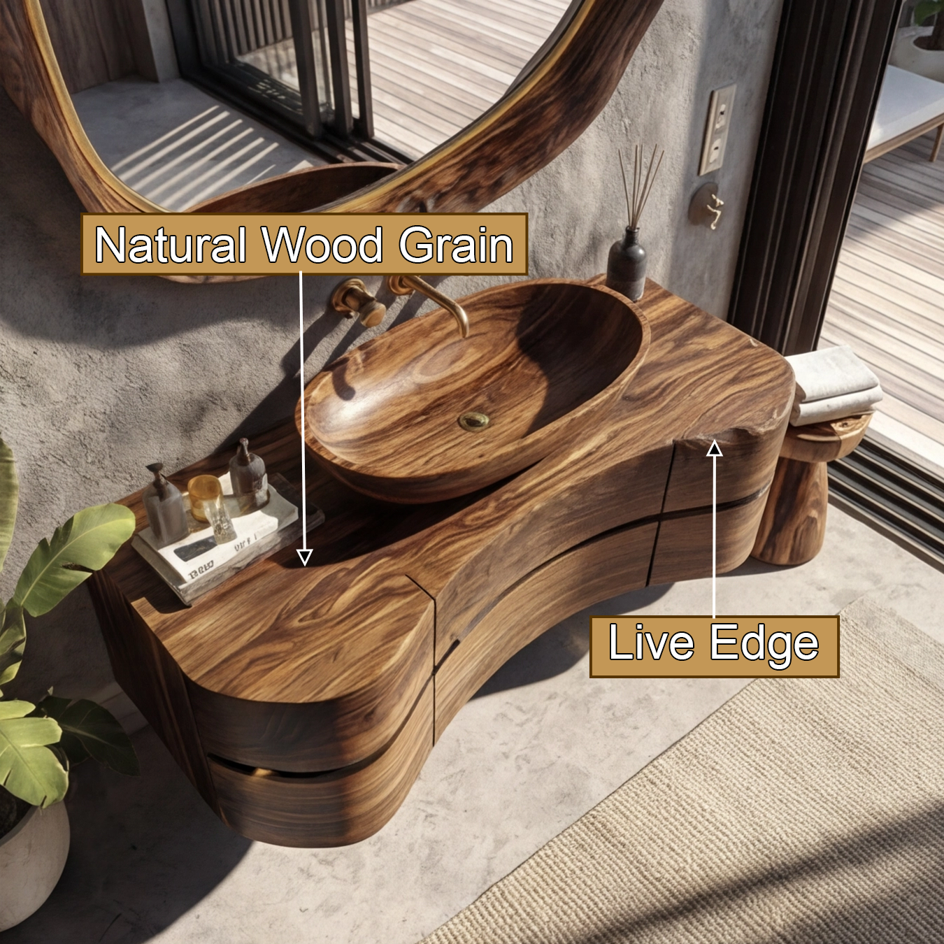 Arvessa Sculpted Solid Wood Floating Bathroom Vanity with Drawers