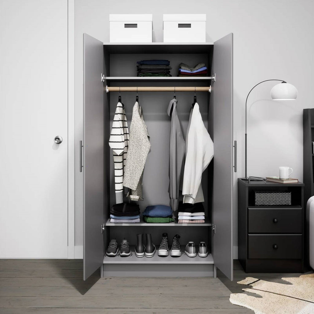 Light Grey Wood Bedroom Armoire – Wardrobe with Hanging Rail