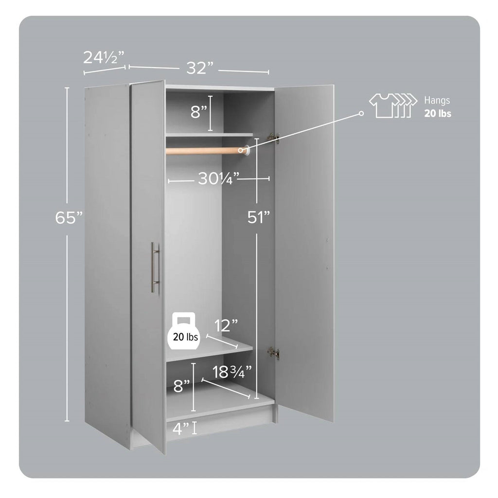 Light Grey Wood Bedroom Armoire – Wardrobe with Hanging Rail