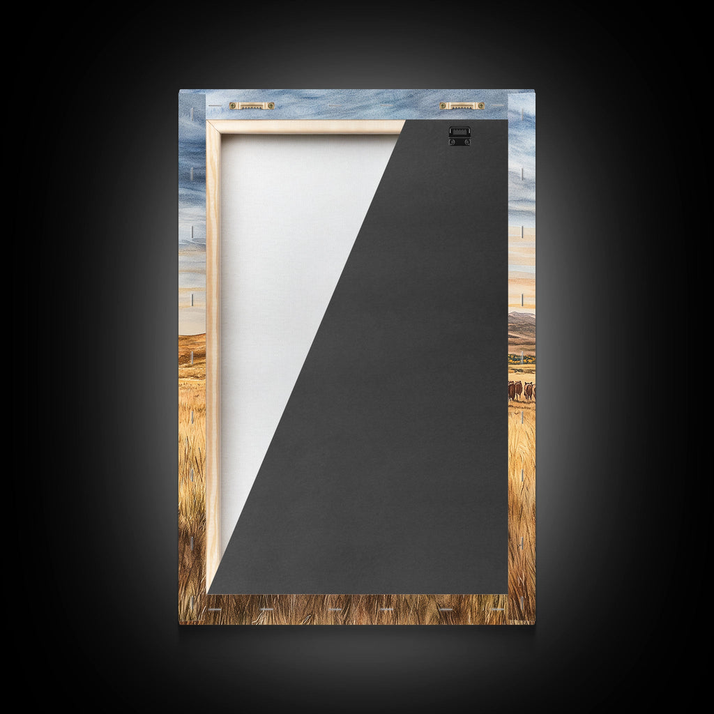 Cowboy & Cattle Framed Canvas – Western Rustic Wall Art