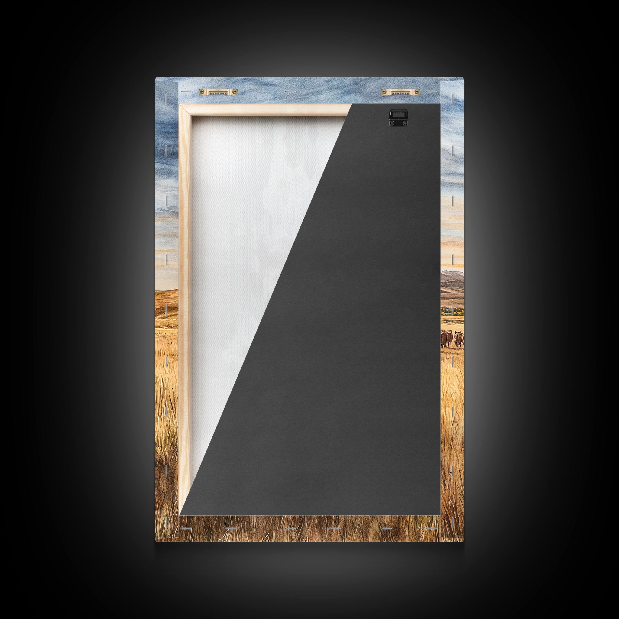 Cowboy & Cattle Framed Canvas – Western Rustic Wall Art