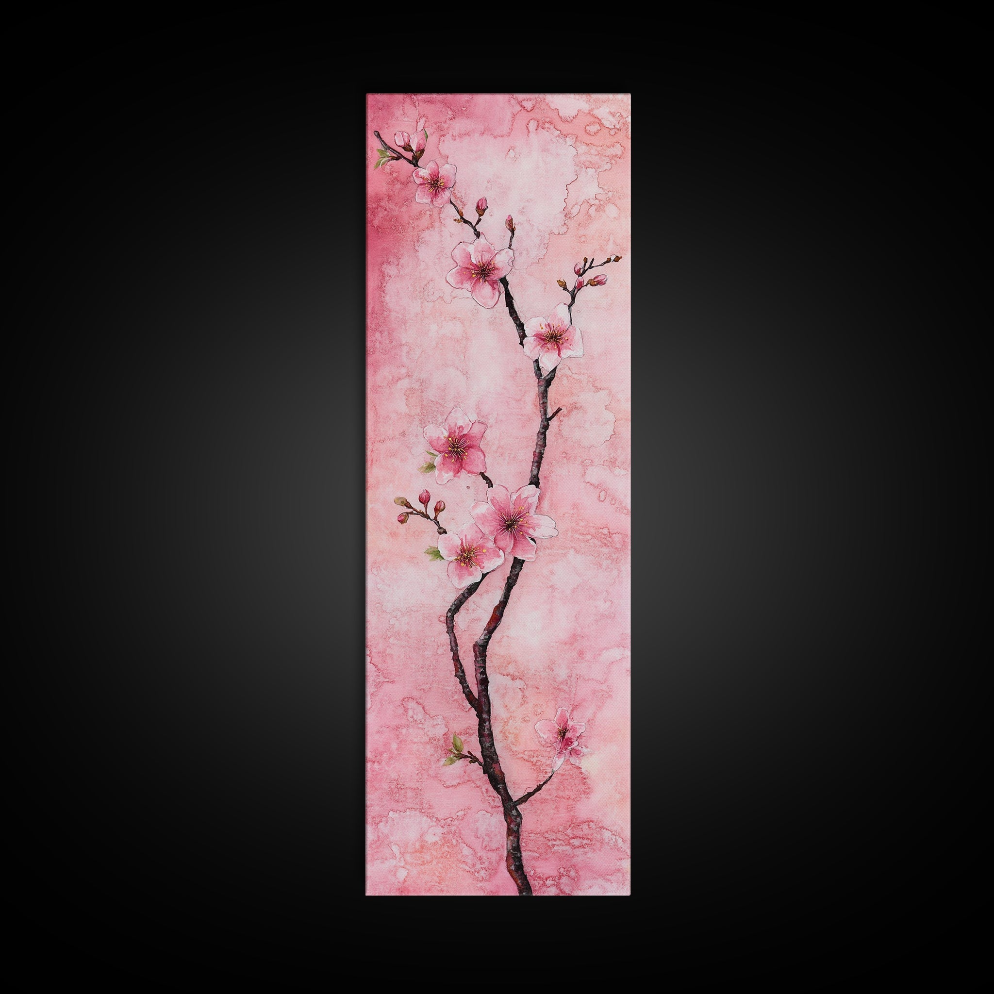Cherry Blossom Canvas Print Vertical Wall Art Rustic Spring Decor Light Pink Botanical Cottagecore Bedroom Gift Idea Skinny Wall Art