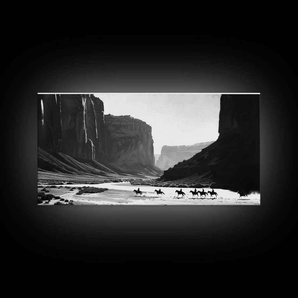 Cowboys Riding Canyon – Western Framed Canvas Wall Art