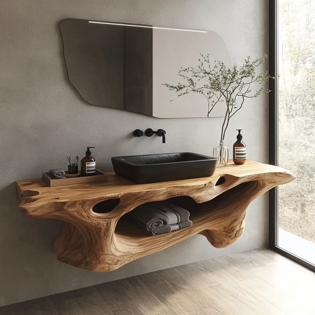 Elowen Handcrafted Solid Wood Floating Bathroom Vanity with Open Storage