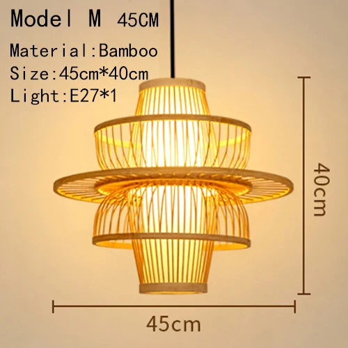 Bamboo Hand Knitted Wood Rattan Creative Hanging Lamp Light Fixture