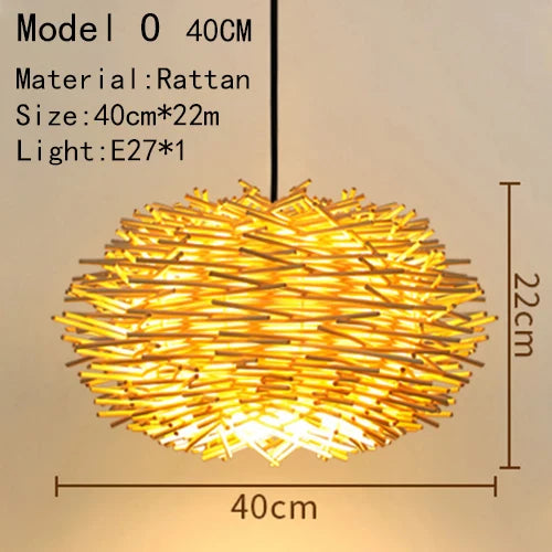 Bamboo Hand Knitted Wood Rattan Creative Hanging Lamp Light Fixture