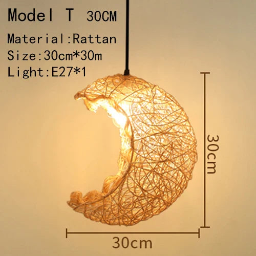 Bamboo Hand Knitted Wood Rattan Creative Hanging Lamp Light Fixture