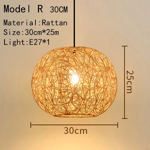 Bamboo Hand Knitted Wood Rattan Creative Hanging Lamp Light Fixture