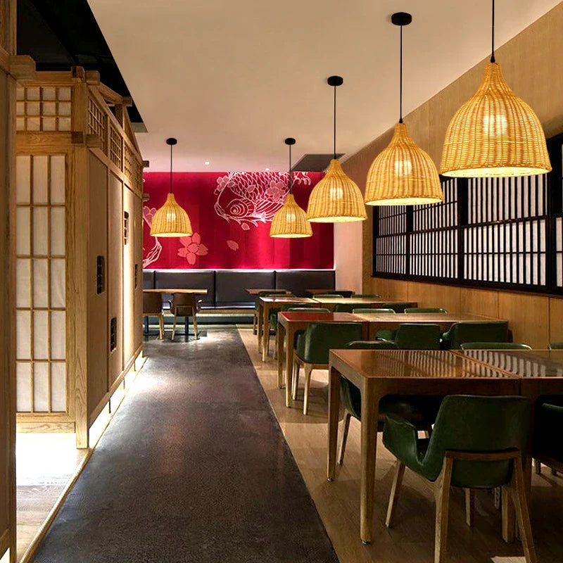 Bamboo Hand Knitted Wood Rattan Creative Hanging Lamp Light Fixture