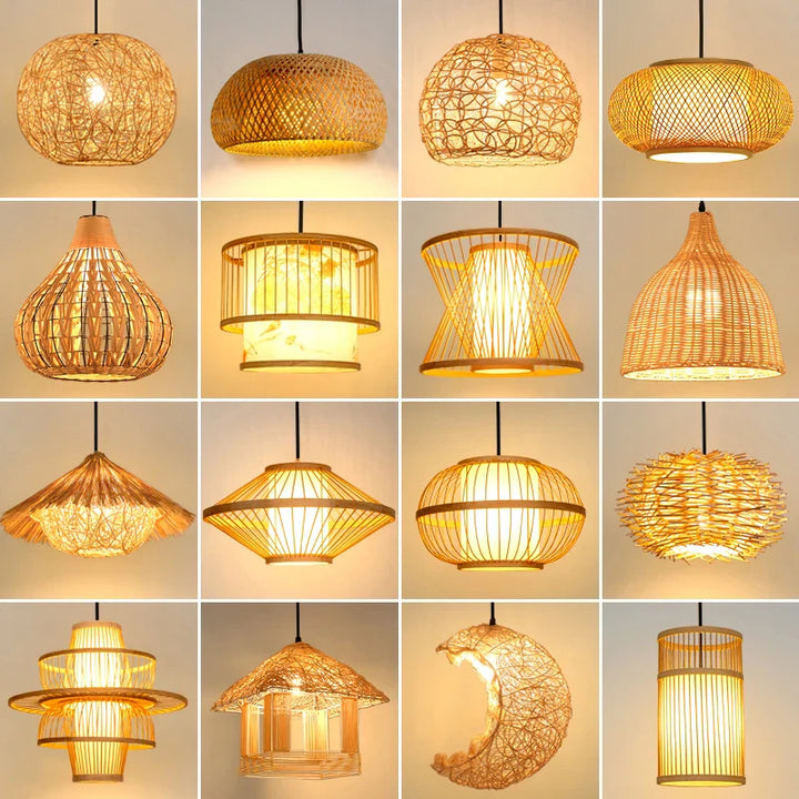 Bamboo Hand Knitted Wood Rattan Creative Hanging Lamp Light Fixture
