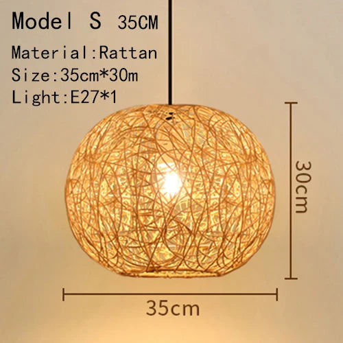 Bamboo Hand Knitted Wood Rattan Creative Hanging Lamp Light Fixture
