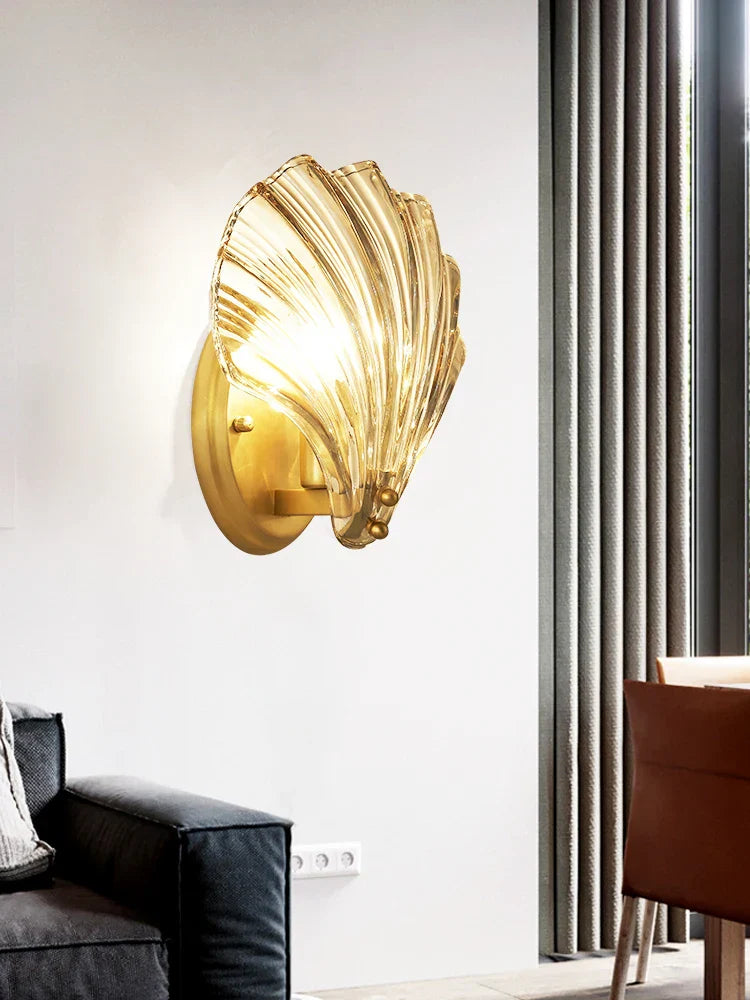Madison - Fancy modern glass shell lampshade indoor bathroom waterproof next wall lamp led brass wall lamp